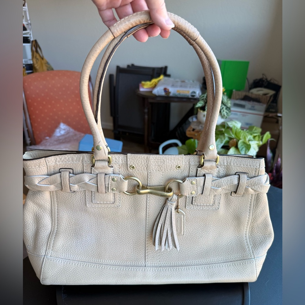 Coach Hampton Leather Belted Tote Shoulder Bag 10529 with Tassel